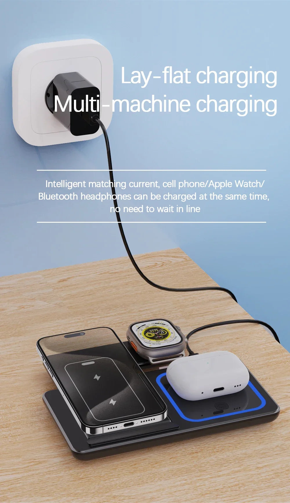 100W 3 in 1 Wireless Charger Holder for Iphone 16 15 14 13 12 Apple Watch S10/9/8 Airpods 4 Pro 2 Foldable Fast Charging Station